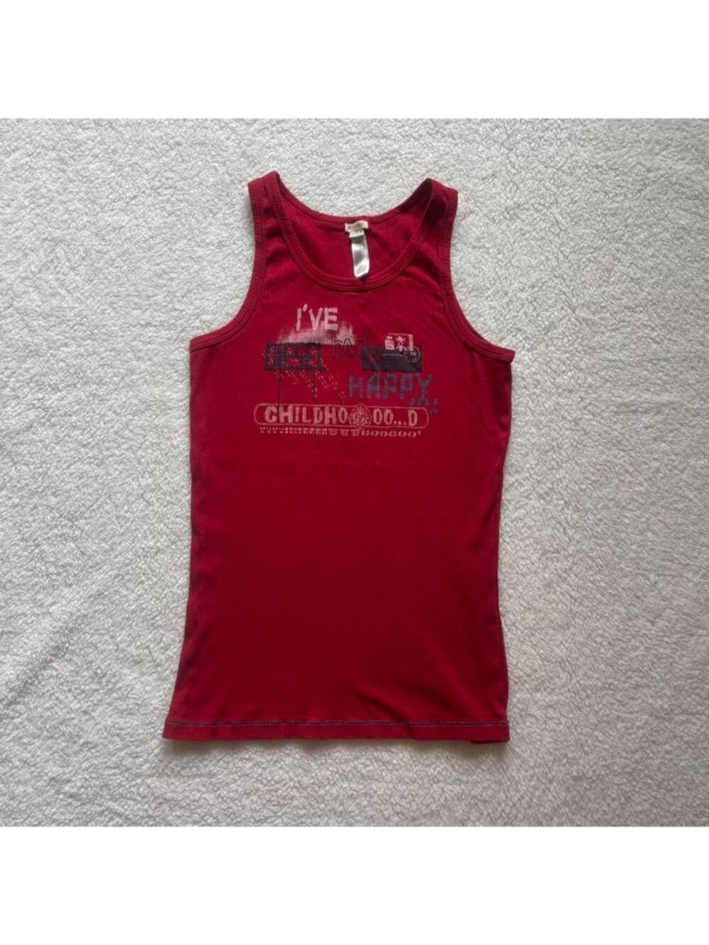 Diesel red graphic “I’ve had a happy childhood” tank top